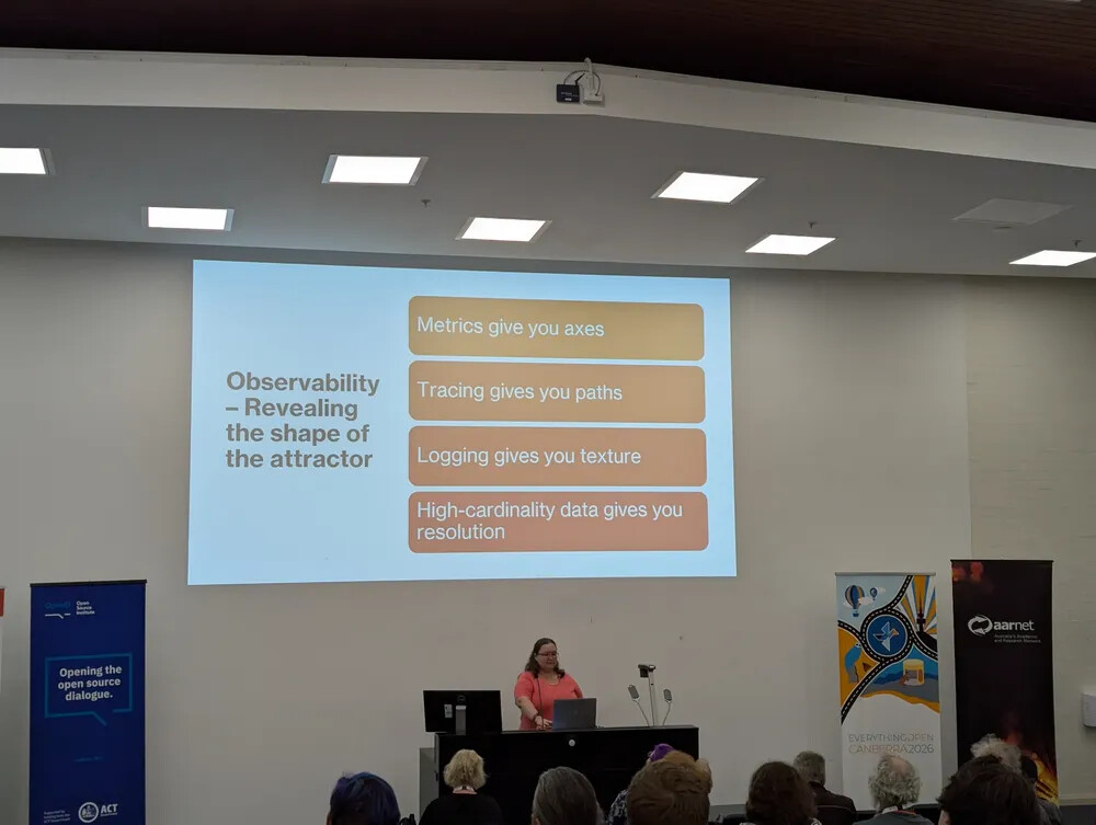 Jacinta Richardson presenting on Chaos Theory at #EO2026. Attribution: Andrew Cowie CC-BY 4.0, used with permission.